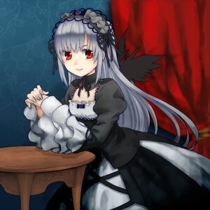 Rating: Safe Score: 0 Tags: 1girl asababa_kure bad_id bad_pixiv_id black_wings chair curtains detached_collar dress frills gothic_lolita hairband highres image juliet_sleeves lolita_fashion lolita_hairband long_hair long_sleeves looking_at_viewer photoshop_(medium) puffy_sleeves red_eyes ribbon rose rozen_maiden silver_hair sitting smile solo suigintou table wings User: admin