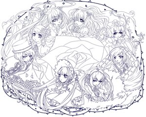 Rating: Safe Score: 0 Tags: 6+girls auto_tagged bonnet flower hair_flower hair_ornament hat image lineart long_hair looking_at_viewer monochrome multiple multiple_girls portrait rose short_hair simple_background smile suiseiseki tagme twintails User: admin