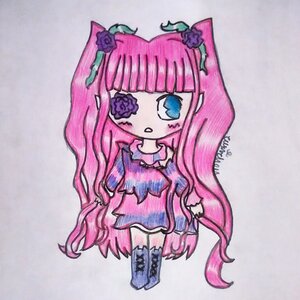 Rating: Safe Score: 0 Tags: 1girl bangs blue_eyes chibi dress flower image kirakishou long_hair pink_hair purple_dress rose solo standing traditional_media User: admin