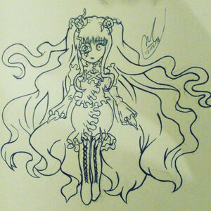 Rating: Safe Score: 0 Tags: 1girl boots bow choker dress eyelashes flower full_body hair_ornament image kirakishou knee_boots lineart long_hair monochrome solo traditional_media very_long_hair User: admin