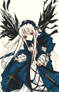 Rating: Safe Score: 0 Tags: 1girl black_wings detached_collar dress flower frilled_sleeves frills hairband image long_hair long_sleeves looking_at_viewer red_eyes ribbon rose simple_background solo suigintou very_long_hair wings User: admin