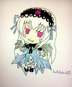 Rating: Safe Score: 0 Tags: 1girl chibi dress flower hairband image long_hair long_sleeves looking_at_viewer pink_eyes simple_background solo suigintou wings User: admin