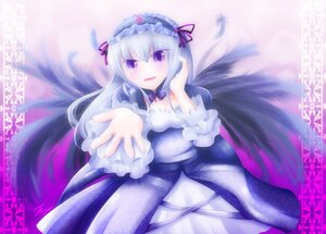 Rating: Safe Score: 0 Tags: 1girl black_wings detached_collar dress feathers frilled_sleeves frills hairband image lolita_hairband long_hair long_sleeves looking_at_viewer open_mouth outstretched_hand purple_eyes ribbon silver_hair smile solo suigintou very_long_hair wings User: admin