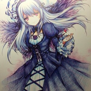 Rating: Safe Score: 0 Tags: 1girl auto_tagged black_wings dress expressionless feathers flower frills hairband image long_hair long_sleeves looking_at_viewer pink_eyes red_eyes solo suigintou traditional_media wings User: admin