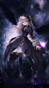 Rating: Safe Score: 0 Tags: 1girl black_footwear black_legwear boots dress flower frills full_body gothic_lolita hairband image lolita_fashion long_hair long_sleeves looking_at_viewer night night_sky red_eyes ribbon rose silver_hair sky solo star_(sky) starry_sky suigintou thighhighs wings User: admin