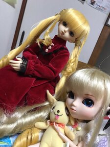 Rating: Safe Score: 0 Tags: 1girl bangs blonde_hair blue_eyes dog doll drill_hair long_hair long_sleeves looking_at_viewer photo red_dress shinku sitting solo stuffed_animal twin_drills twintails User: admin