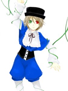 Rating: Safe Score: 0 Tags: 1girl blonde_hair blue_dress green_eyes hat heterochromia image long_sleeves looking_at_viewer red_eyes ribbon short_hair solo souseiseki standing top_hat white_background User: admin