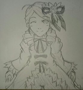 Rating: Safe Score: 0 Tags: 1girl dress drill_hair flower graphite_(medium) greyscale hair_flower hair_ornament image kanaria long_sleeves monochrome one_eye_closed photo ribbon smile solo tears tomoe_mami traditional_media twin_drills User: admin