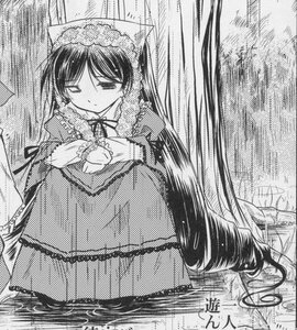 Rating: Safe Score: 0 Tags: 1girl animal_ears blush dress forest greyscale half-closed_eyes halftone image long_hair long_sleeves monochrome nature polka_dot solo suiseiseki tree water User: admin
