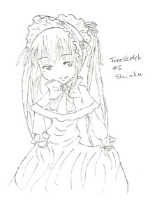 Rating: Safe Score: 0 Tags: 1girl bow dress greyscale image long_hair long_sleeves looking_at_viewer monochrome shinku simple_background smile solo twintails very_long_hair white_background User: admin