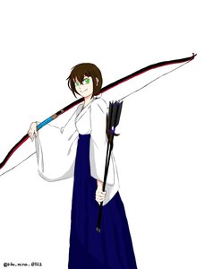 Rating: Safe Score: 0 Tags: 1girl black_hair brown_hair green_eyes hakama image japanese_clothes long_hair looking_at_viewer low_ponytail simple_background solo souseiseki striped twitter_username white_background User: admin