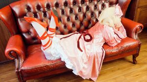 Rating: Safe Score: 0 Tags: 1girl blonde_hair couch dress hinaichigo lying ribbon see-through shoes sitting solo white_dress User: admin