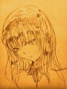 Rating: Safe Score: 0 Tags: 1girl akemi_homura bangs choker image long_hair monochrome ribbon simple_background sketch solo suigintou traditional_media veil yellow_theme User: admin