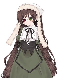 Rating: Safe Score: 0 Tags: 1girl black_ribbon blush brown_hair dress frills green_dress green_eyes heterochromia image long_hair long_sleeves looking_at_viewer red_eyes ribbon simple_background solo suiseiseki very_long_hair white_background User: admin