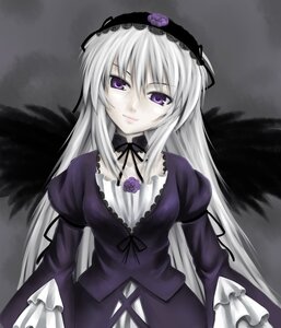 Rating: Safe Score: 0 Tags: 1girl black_wings cowboy_shot dress flower frills grey_background hairband image juliet_sleeves lolita_hairband long_hair long_sleeves looking_at_viewer puffy_sleeves purple_dress purple_eyes purple_flower purple_rose ribbon rose rozen_maiden silver_hair smile solo suigintou wings yanphoenix User: admin