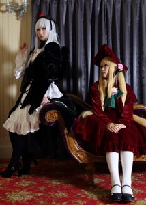 Rating: Safe Score: 0 Tags: 2girls blonde_hair dress flower long_hair long_sleeves multiple_cosplay multiple_girls realistic shinku shoes silver_hair sitting tagme white_legwear User: admin