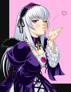 Rating: Safe Score: 0 Tags: 1girl black_wings blowing_kiss blush breasts detached_collar doll_joints dress flower frilled_sleeves frills hairband headdress heart ichikawa_masahiro image joints juliet_sleeves lolita_hairband long_hair long_sleeves looking_at_viewer one_eye_closed pink_eyes puffy_sleeves purple_eyes rose rozen_maiden silver_hair solo suigintou wings User: admin