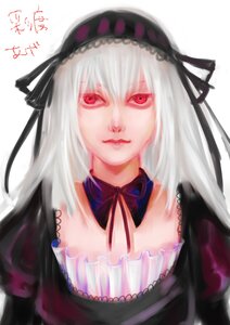 Rating: Safe Score: 0 Tags: 1girl black_dress black_ribbon detached_collar dress frills hairband image long_hair long_sleeves looking_at_viewer puffy_sleeves red_eyes silver_hair smile solo suigintou upper_body white_background wings User: admin