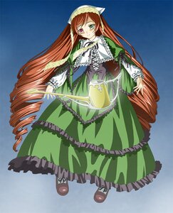 Rating: Safe Score: 0 Tags: 1girl bangs brown_hair corset dress drill_hair frills full_body green_dress green_eyes hat heterochromia ichikawa_masahiro image lolita_fashion long_hair long_sleeves looking_at_viewer red_eyes rozen_maiden shoes simple_background solo standing suiseiseki twin_drills twintails very_long_hair watering_can User: admin