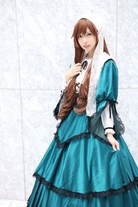 Rating: Safe Score: 0 Tags: 1girl blue_dress brown_hair dress fence gun long_hair long_sleeves looking_at_viewer solo standing suiseiseki User: admin