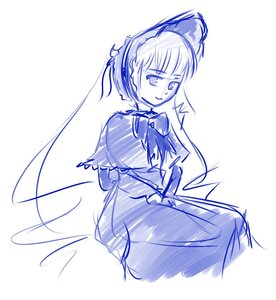 Rating: Safe Score: 0 Tags: 1girl blue_theme capelet dress image looking_at_viewer monochrome shinku short_hair sketch smile solo striped User: admin