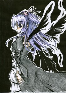 Rating: Safe Score: 0 Tags: 1girl black_dress clannad commentary_request dress hair_ornament ichinose_kotomi image juliet_sleeves long_hair long_sleeves looking_at_viewer looking_back mikarin noto_mamiko puffy_sleeves rozen_maiden solo standing suigintou traditional_media two_side_up voice_actor_connection User: admin