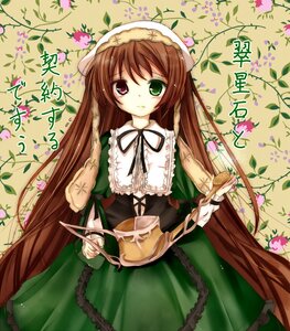 Rating: Safe Score: 0 Tags: 1girl brown_hair dress flower frills green_dress green_eyes hat head_scarf heterochromia image long_hair long_sleeves looking_at_viewer red_eyes solo suiseiseki very_long_hair watering_can User: admin