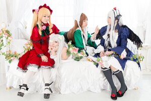 Rating: Safe Score: 0 Tags: 4girls angel_wings bird blonde_hair brown_hair closed_eyes dress feathers flower hat long_hair multiple_cosplay multiple_girls shinku sitting suigintou tagme wings User: admin