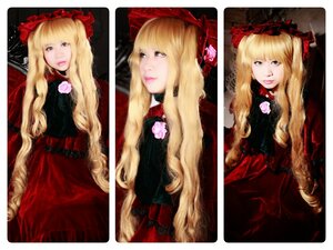 Rating: Safe Score: 0 Tags: 1girl blonde_hair bonnet dress flower lips long_hair looking_at_viewer nose realistic red_lips rose shinku solo User: admin