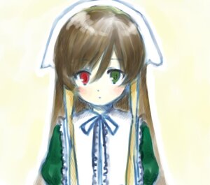 Rating: Safe Score: 0 Tags: 1girl bangs black_ribbon blush brown_hair dress frills green_dress green_eyes head_scarf heterochromia image long_hair long_sleeves looking_at_viewer red_eyes ribbon simple_background solo suiseiseki white_background User: admin