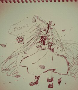 Rating: Safe Score: 0 Tags: 1girl bow dress frills hatsune_miku image long_hair monochrome photo ribbon shinku solo traditional_media twintails very_long_hair User: admin