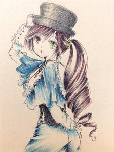 Rating: Safe Score: 0 Tags: 1girl brown_hair capelet dress drill_hair flower frills green_eyes hair_ornament hat heterochromia image long_hair long_sleeves looking_at_viewer red_eyes ringlets solo souseiseki suiseiseki traditional_media twin_drills twintails User: admin