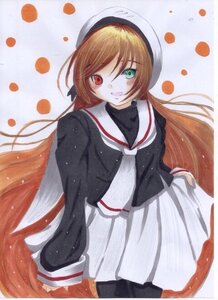 Rating: Safe Score: 0 Tags: 1girl hat heterochromia image long_hair long_sleeves looking_at_viewer marker_(medium) open_mouth polka_dot polka_dot_background red_eyes school_uniform skirt smile solo suiseiseki traditional_media twintails very_long_hair white_skirt User: admin