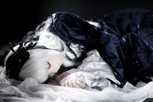 Rating: Safe Score: 0 Tags: 1girl bangs closed_eyes closed_mouth lips long_hair long_sleeves lying on_side ribbon sleeping solo suigintou white_hair User: admin