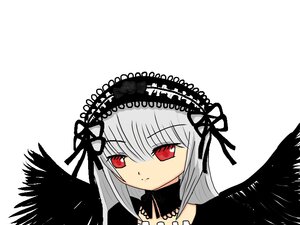 Rating: Safe Score: 0 Tags: 1girl bangs black_ribbon black_wings closed_mouth detached_collar dress feathered_wings flower frills hairband image long_hair looking_at_viewer red_eyes ribbon rose silver_hair simple_background solo suigintou white_background wings User: admin