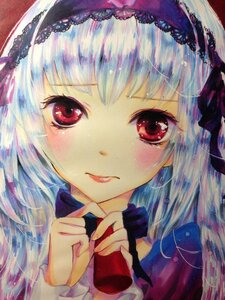 Rating: Safe Score: 0 Tags: 1girl bangs closed_mouth cup eyebrows_visible_through_hair frilled_hairband hairband image long_sleeves looking_at_viewer portrait red_eyes silver_hair smile solo suigintou traditional_media User: admin