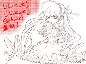 Rating: Safe Score: 0 Tags: 1girl bow dress frills image long_hair long_sleeves looking_at_viewer monochrome ribbon shinku solo twintails very_long_hair User: admin