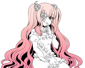 Rating: Safe Score: 0 Tags: 1girl dress flower frills hair_flower hair_ornament image kirakishou long_hair looking_at_viewer monochrome pink_hair rose sitting solo two_side_up very_long_hair wavy_hair white_flower white_rose yellow_eyes User: admin