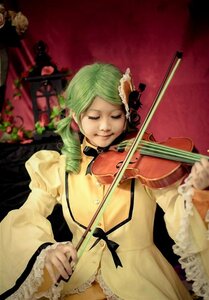 Rating: Safe Score: 0 Tags: 1girl closed_eyes dress flower green_hair instrument kanaria long_sleeves music playing_instrument solo violin yellow_dress User: admin