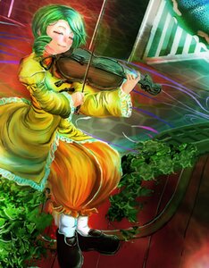 Rating: Safe Score: 0 Tags: 1girl bow_(instrument) closed_eyes dress drill_hair green_hair image instrument kanaria long_sleeves music playing_instrument ribbon smile solo violin User: admin