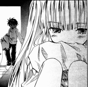 Rating: Safe Score: 0 Tags: 1boy 1girl blush greyscale image long_hair long_sleeves monochrome pants shinku solo tears very_long_hair User: admin