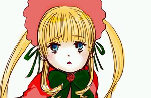Rating: Safe Score: 0 Tags: 1girl :o bangs blonde_hair blue_eyes blush bonnet bow bowtie dress face flower green_background green_bow image long_hair long_sleeves looking_at_viewer rose shinku sidelocks simple_background solo twintails User: admin