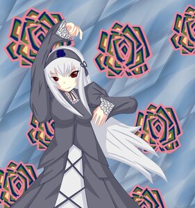 Rating: Safe Score: 0 Tags: 1girl bangs black_dress breasts closed_mouth dress eyebrows_visible_through_hair flower frilled_sleeves frills hairband image juliet_sleeves long_hair long_sleeves looking_at_viewer parody puffy_sleeves red_eyes ribbon rose silver_hair smile solo suigintou wide_sleeves wings User: admin