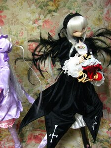 Rating: Safe Score: 0 Tags: 1girl doll dress flower frilled_sleeves frills long_hair long_sleeves silver_hair solo standing suigintou User: admin