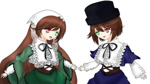 Rating: Safe Score: 0 Tags: 2girls :d brown_hair dress green_dress green_eyes hat heterochromia image long_hair long_sleeves looking_at_viewer multiple_girls open_mouth pair red_eyes short_hair siblings sisters smile souseiseki suiseiseki twins white_background User: admin