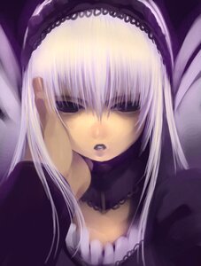 Rating: Safe Score: 0 Tags: 1girl bangs collarbone commentary_request dress frills hair_over_eyes hairband image long_hair long_sleeves parted_lips realistic rozen_maiden silver_hair simple_background solo suigintou tasaka_shinnosuke upper_body white_hair User: admin