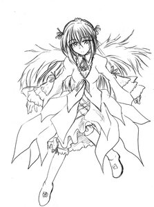 Rating: Safe Score: 0 Tags: 1girl artist_request boots dress eyebrows_visible_through_hair feathered_wings frills full_body greyscale image long_sleeves looking_at_viewer monochrome ribbon rozen_maiden simple_background sketch solo standing suigintou white_background wings User: admin