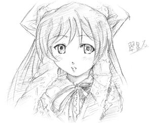 Rating: Safe Score: 0 Tags: 1girl animal_ears auto_tagged blush greyscale image long_hair long_sleeves looking_at_viewer monochrome sketch solo suiseiseki traditional_media white_background User: admin