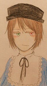 Rating: Safe Score: 0 Tags: 1girl blue_ribbon brown_background closed_mouth frills green_eyes hat heterochromia image looking_at_viewer portrait ribbon short_hair simple_background smile solo souseiseki User: admin