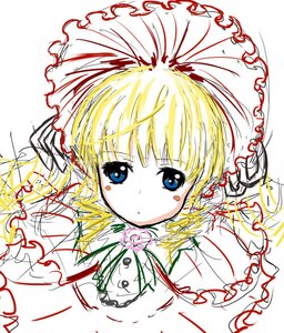 Rating: Safe Score: 0 Tags: 1girl auto_tagged bangs blonde_hair blue_eyes bonnet dress flower frills hat image looking_at_viewer rose shinku simple_background solo upper_body white_background User: admin